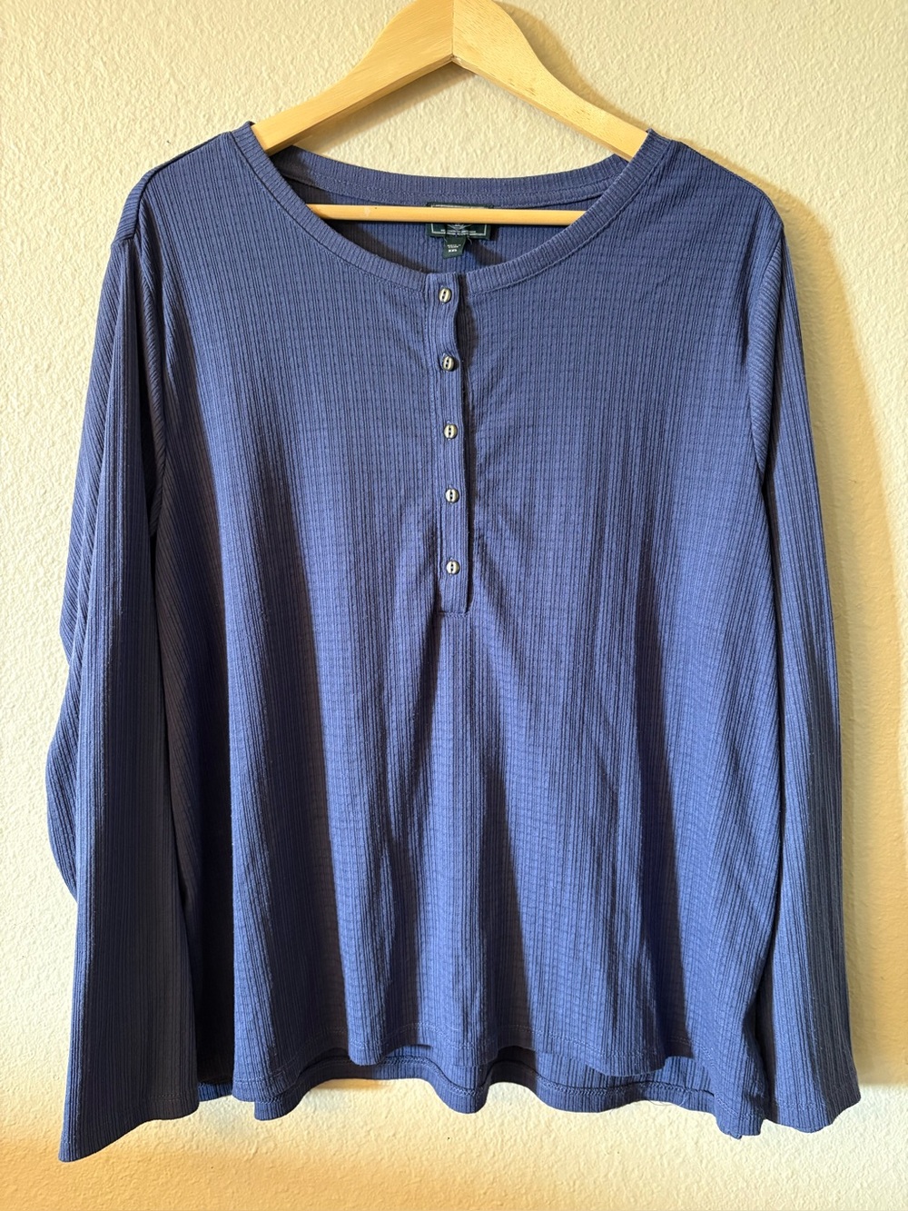 G.H. Bass & Co Ribbed Henley Top XXL Blue Long Sleeve Casual Knit